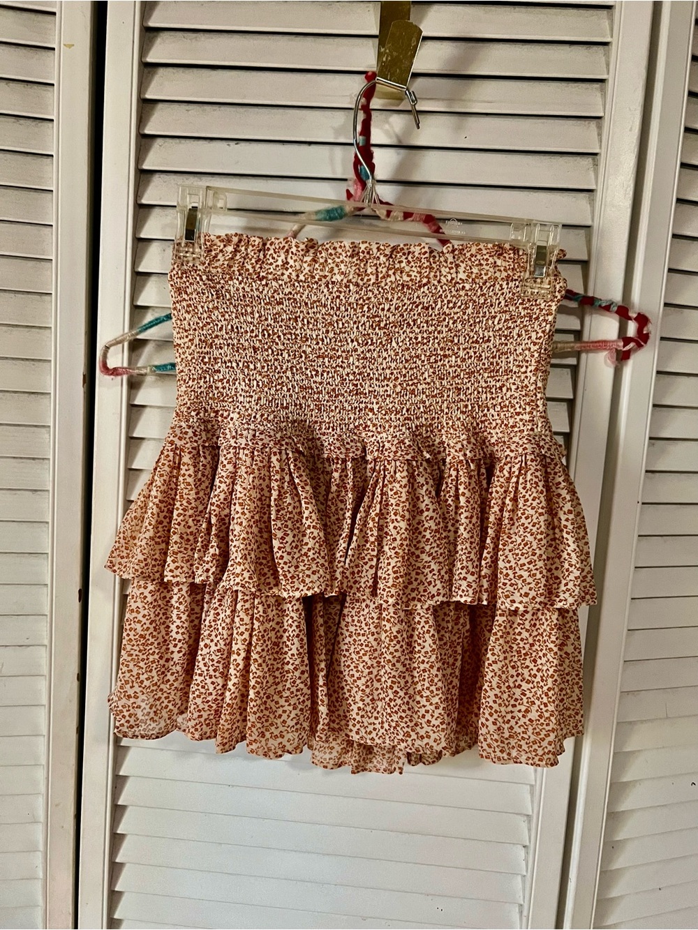 Smocked Tiered Floral Mini Skirt - Rust Floral Reset brand
